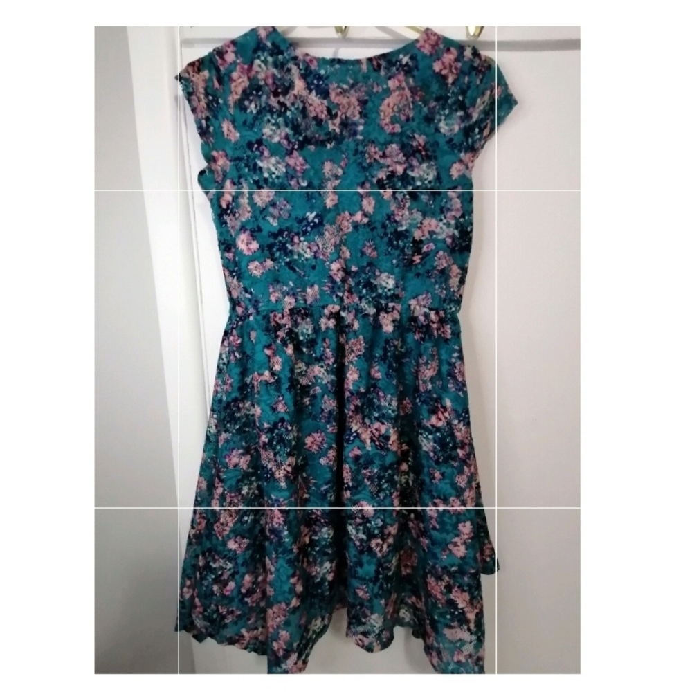 Xhilaration Teal Floral Mini Dress with Pink Flowers